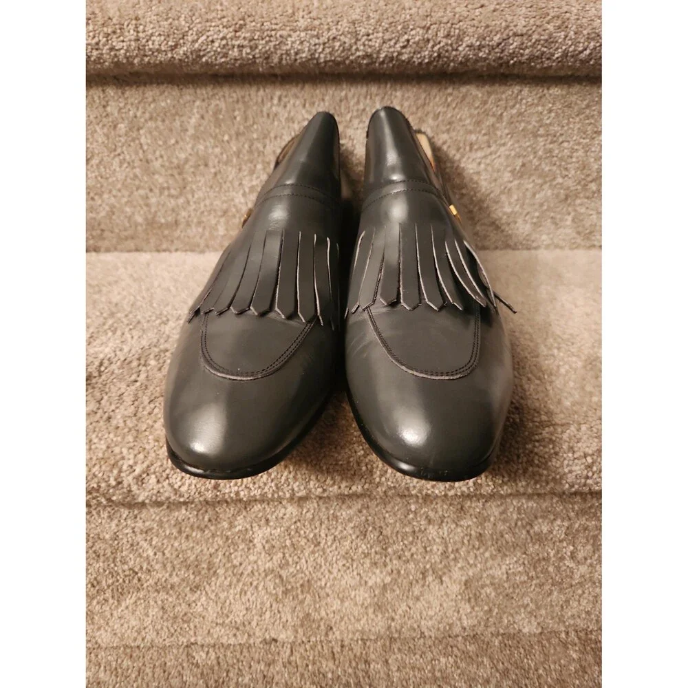 YSL Yves Saint Laurent Men's Blue Gray Leather Loafers w/ Kiltie Fringe Size 10